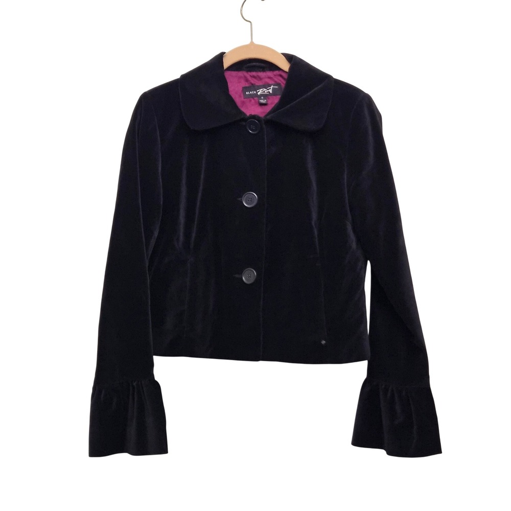 Black‎ Rivet Velvet Jacket Women S Black Ruffle Bell Sleeve Victorian Goth Y2k
